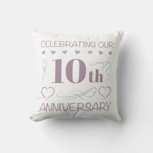 Elegant 10th Wedding Anniversary Lavender Cushion