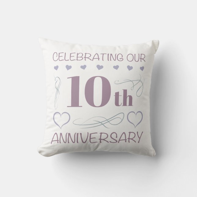 Elegant 10th Wedding Anniversary Lavender Cushion (Front)