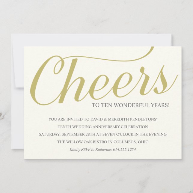 Elegant 10th Wedding Anniversary Party Invitation (Front)