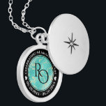 Elegant 11th 44th Turquoise Wedding Anniversary Locket Necklace<br><div class="desc">Celebrate the 11th or 44th wedding anniversary with this commemorative locket! Elegant black and white lettering on a yellow marble and greenish blue background add a memorable touch for this special occasion and (extraordinary) milestone. Customise with couple's initials, a special message, and dates for their turquoise anniversary. Design © W.H....</div>
