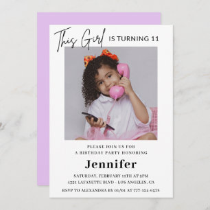 Elegant 11th birthday invitation Photo Girl Modern