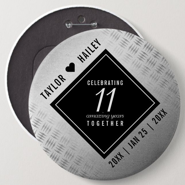 Elegant 11th Steel Wedding Anniversary Celebration 6 Cm Round Badge (Front & Back)
