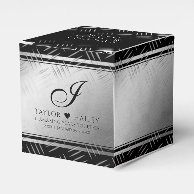 Elegant 11th Steel Wedding Anniversary Celebration Favour Box (Front Side)