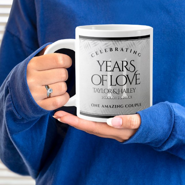 Elegant 11th Steel Wedding Anniversary Celebration Large Coffee Mug (11th Wedding Anniversary Jumbo Coffee Mug Cover Photo.)