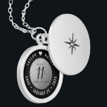 Elegant 11th Steel Wedding Anniversary Celebration Locket Necklace<br><div class="desc">Commemorate the 11th wedding anniversary with this elegant locket! Elegant black and white serif and sans serif lettering on a diamond-plated, worn steel background add a memorable touch for this special occasion and milestone. Customise with the happy couple's names, and dates for their steel anniversary. Design © W.H. Sim, All...</div>
