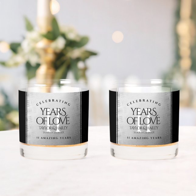 Elegant 11th Steel Wedding Anniversary Celebration Whiskey Glass (Insitu (Wedding))