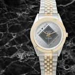 Elegant 11th Steel Wedding Anniversary Watch<br><div class="desc">Celebrate the 11th steel wedding anniversary and a love that stands the test of time with this stylish watch! Elegant black and white lettering on a diamond plated, worn steel background add a memorable touch for this special occasion and milestone. Personalise with the couple's names and dates of marriage. Design...</div>