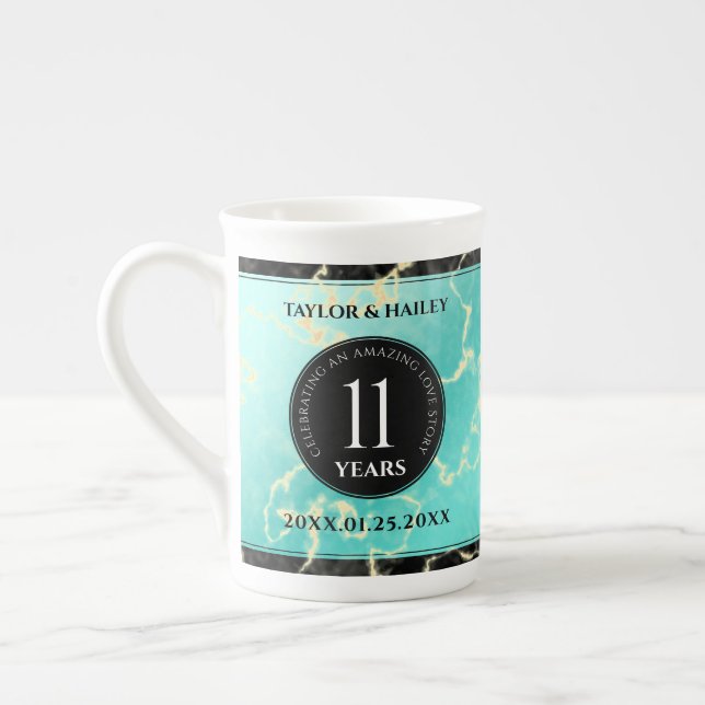 Elegant 11th Turquoise Wedding Anniversary Bone China Mug (Left)