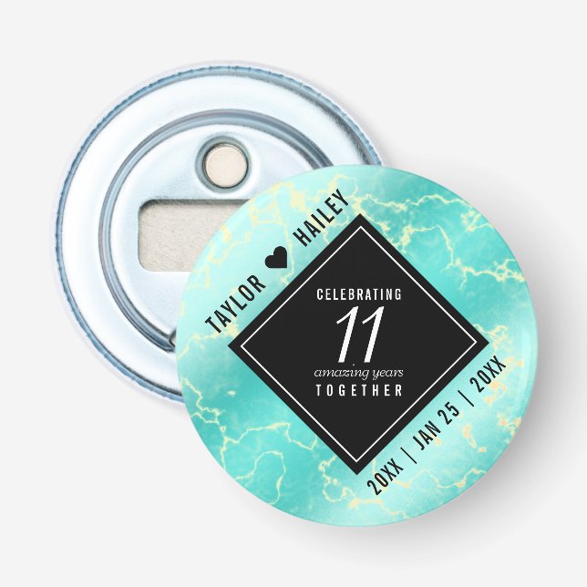 Elegant 11th Turquoise Wedding Anniversary Bottle Opener (Front)