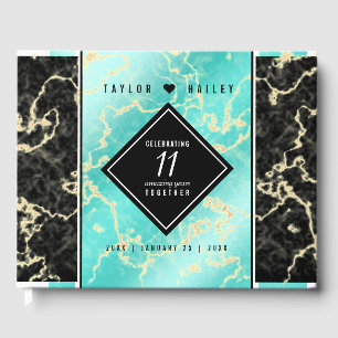 Elegant 11th Turquoise Wedding Anniversary Guest Book