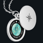 Elegant 11th Turquoise Wedding Anniversary Locket Necklace<br><div class="desc">Celebrate the 11th wedding anniversary in style with this commemorative locket! Elegant black and white lettering on a yellow marble and greenish blue background add a memorable touch for this special occasion and milestone. Customise with the happy couple's names, and add a date for their turquoise anniversary. Design © W.H....</div>