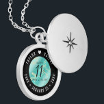 Elegant 11th Turquoise Wedding Anniversary Locket Necklace<br><div class="desc">Celebrate the 11th wedding anniversary in style with this commemorative locket! Elegant black and white lettering on a yellow marble and greenish blue background add a memorable touch for this special occasion and milestone. Customise with the happy couple's names, and add a date for their turquoise anniversary. Design © W.H....</div>