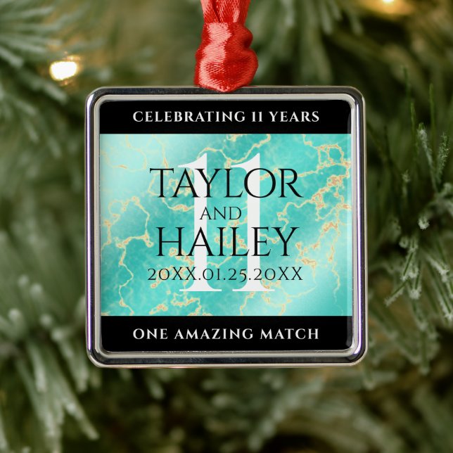 Elegant 11th Turquoise Wedding Anniversary Metal Tree Decoration (Tree)