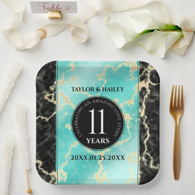 Elegant 11th Turquoise Wedding Anniversary Paper Plate (Wedding)