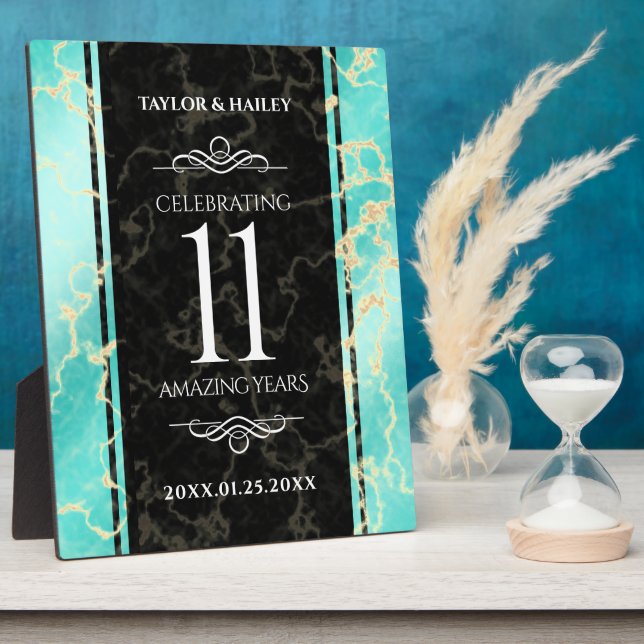 Elegant 11th Turquoise Wedding Anniversary Plaque (Side)