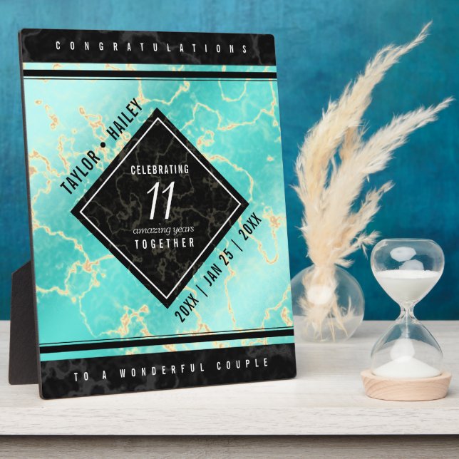 Elegant 11th Turquoise Wedding Anniversary Plaque (Side)