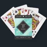 Elegant 11th Turquoise Wedding Anniversary Playing Cards<br><div class="desc">Celebrate the 11th turquoise wedding anniversary with these stylish playing cards! Elegant white lettering on a yellow marble and greenish blue background add a memorable touch for this special occasion and milestone. Personalise with the couple's names and years of marriage.

Design © W.H. Sim. See more at zazzle.com/expressionsoccasions</div>