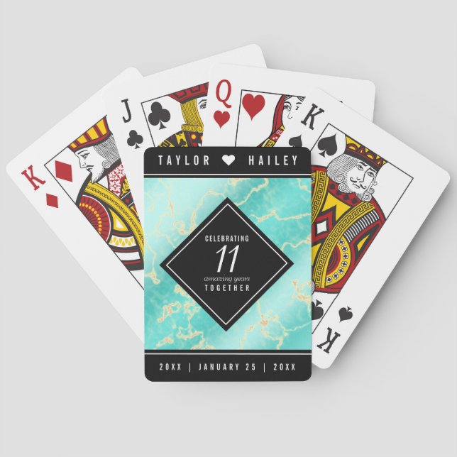 Elegant 11th Turquoise Wedding Anniversary Playing Cards (Back)