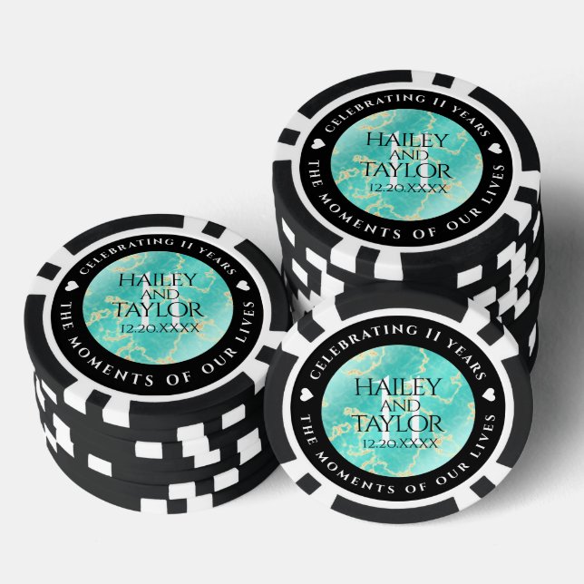Elegant 11th Turquoise Wedding Anniversary Poker Chips (Stack)