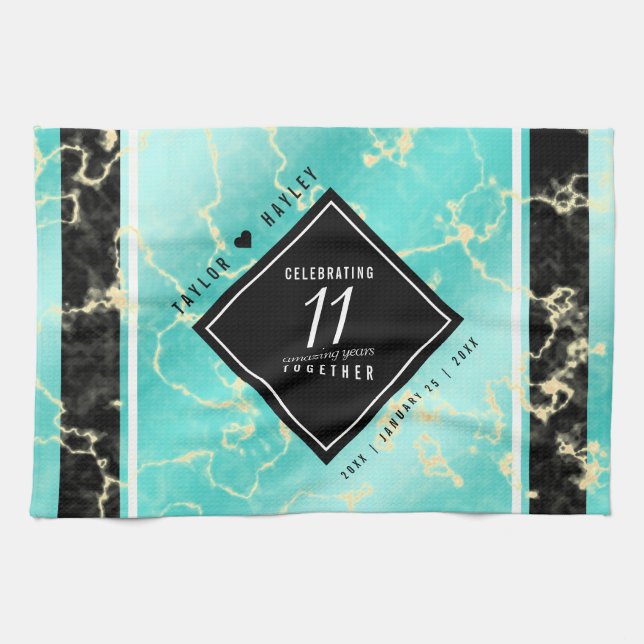 Elegant 11th Turquoise Wedding Anniversary Tea Towel (Horizontal)