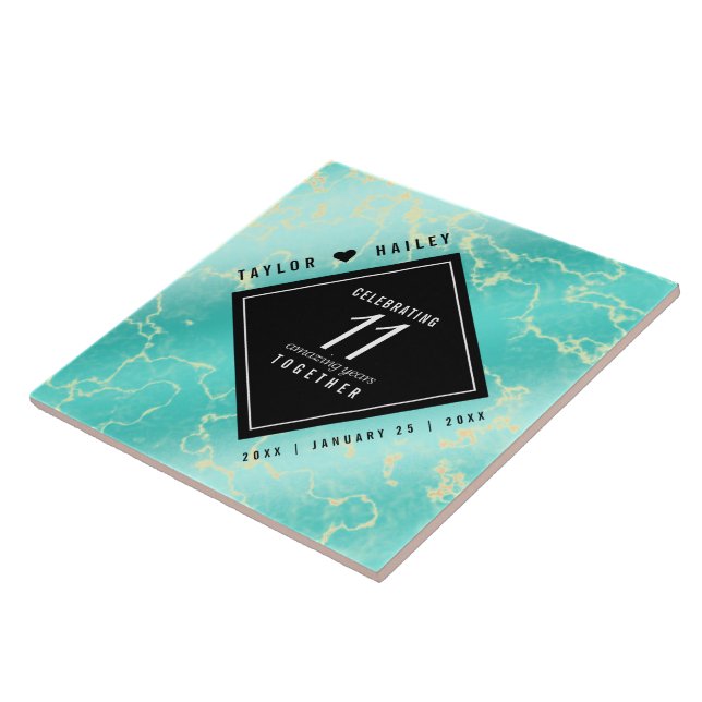 Elegant 11th Turquoise Wedding Anniversary Tile (Side)