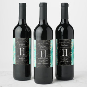 Elegant 11th Turquoise Wedding Anniversary Wine Label