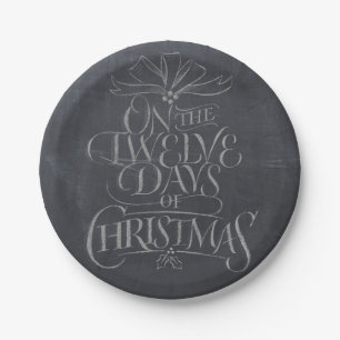 Elegant 12 Days of Christmas Calligraphy Paper Plate
