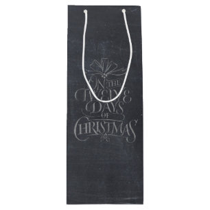 Elegant 12 Days of Christmas Chalk Calligraphy Wine Gift Bag