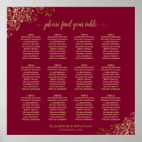 Elegant 12 Table Burgundy & Gold Seating Chart