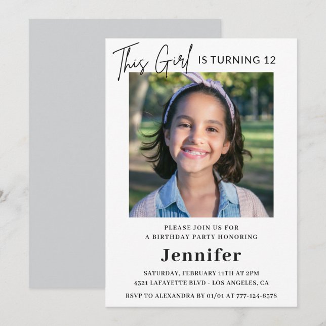 Elegant 12th birthday invitations Photo Modern (Front/Back)