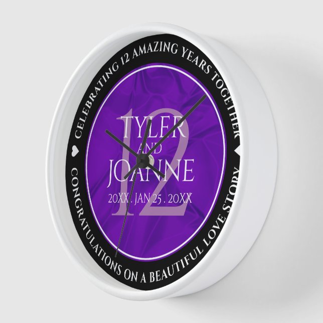 Elegant 12th Silk Wedding Anniversary Celebration Clock (Angle)