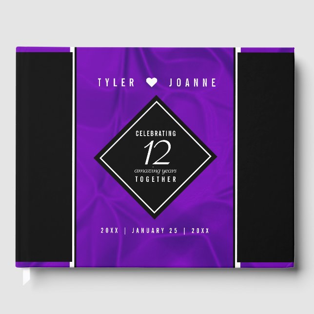 Elegant 12th Silk Wedding Anniversary Celebration Guest Book (Front)