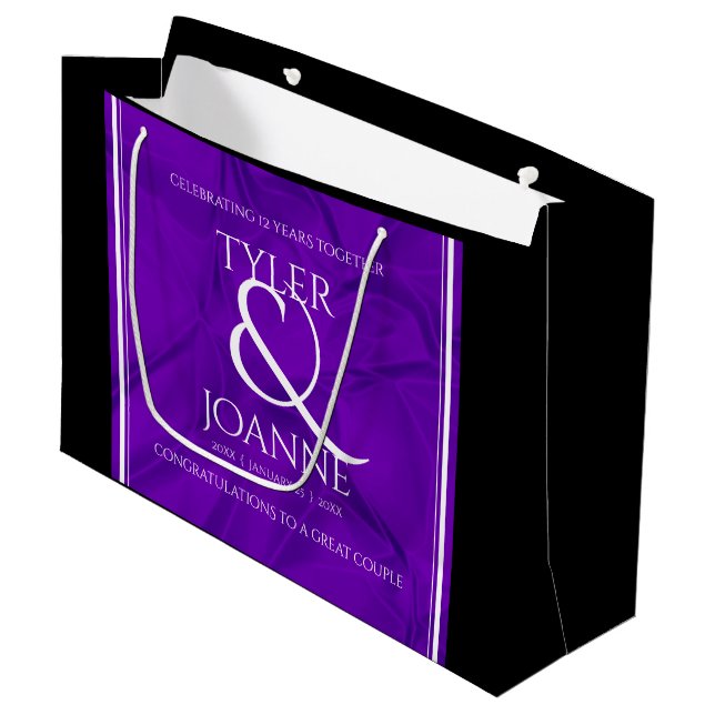 Elegant 12th Silk Wedding Anniversary Celebration Large Gift Bag (Front Angled)