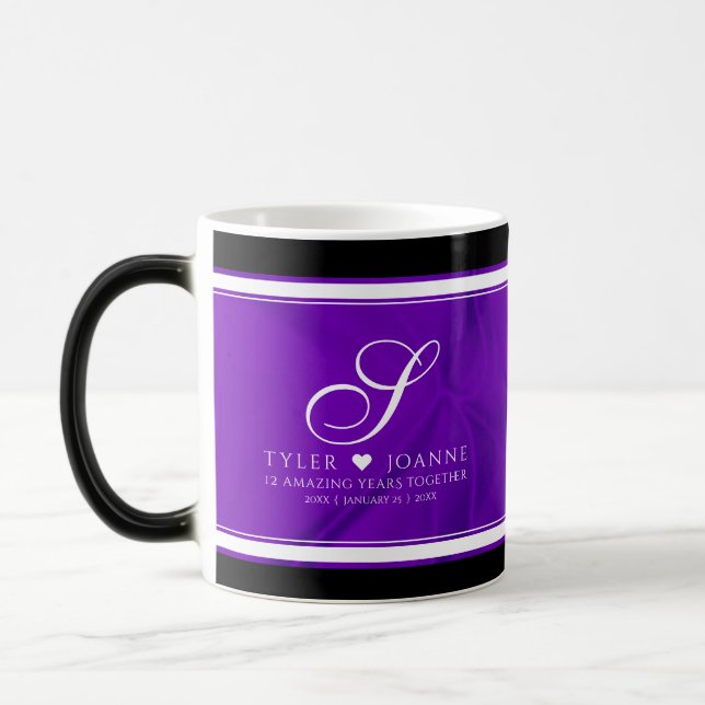 Elegant 12th Silk Wedding Anniversary Celebration Magic Mug (Left)