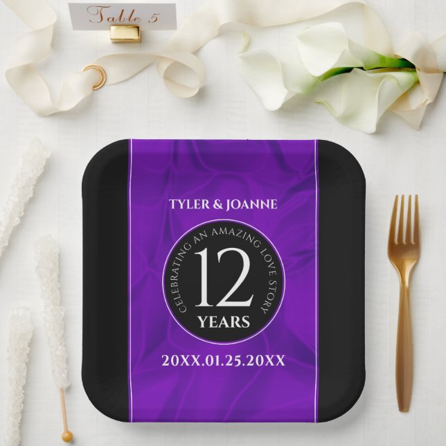 Elegant 12th Silk Wedding Anniversary Celebration Paper Plate (Wedding)