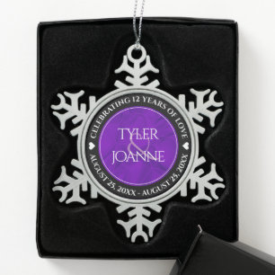Elegant 12th Silk Wedding Anniversary Celebration Snowflake Pewter Christmas Ornament