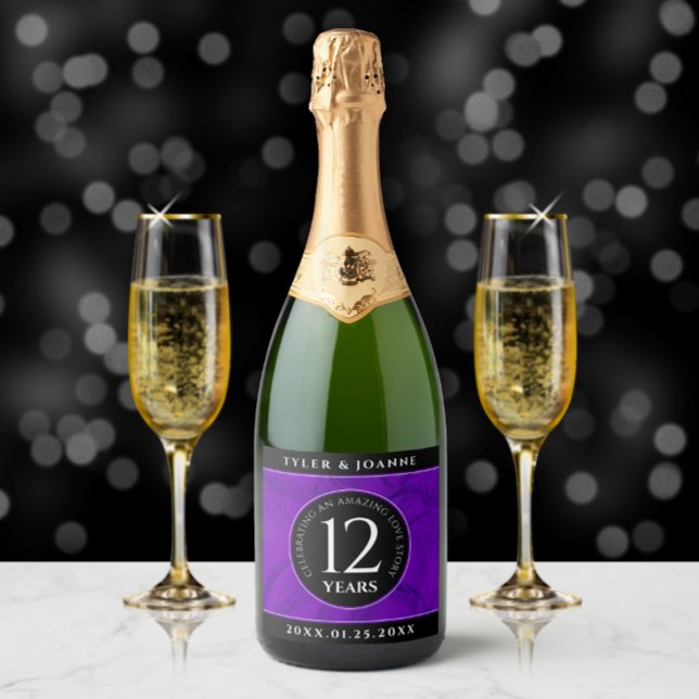 Elegant 12th Silk Wedding Anniversary Celebration Sparkling Wine Label (Creator Uploaded)
