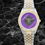 Elegant 12th Silk Wedding Anniversary Celebration Watch<br><div class="desc">Celebrate the 12th silk wedding anniversary and a love that stands the test of time with this stylish watch! Elegant white lettering on a luxurious purple silk background add a memorable touch for this special occasion and milestone. Personalize with the couple's names and dates of marriage. Design © W.H. Sim....</div>