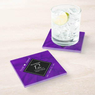 Elegant 12th Silk Wedding Anniversary Glass Coaster