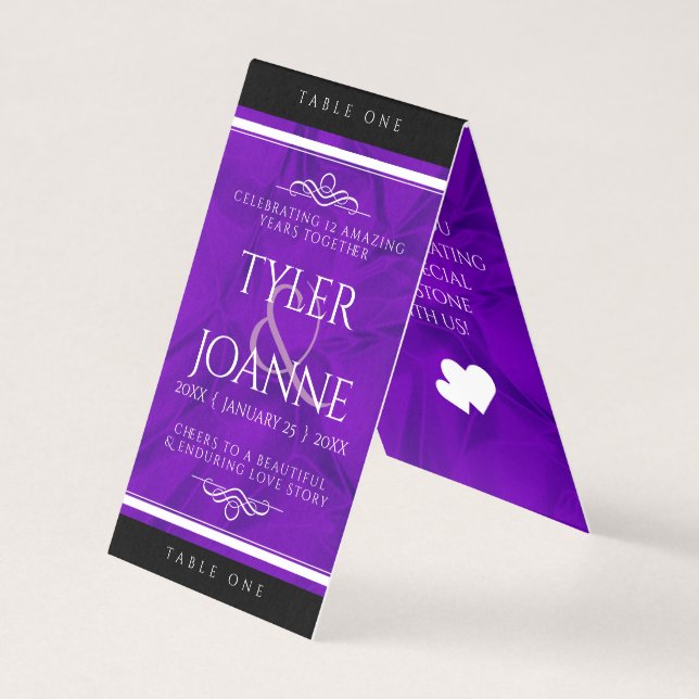 Elegant 12th Silk Wedding Anniversary Table Card (Front)