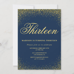 Elegant 13th birthday invitation Gold Navy Glam