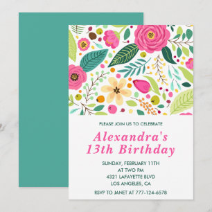 Elegant 13th birthday invitations Floral Colourful
