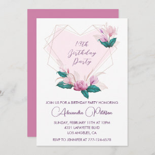 Elegant 13th birthday invitations Pink flowers