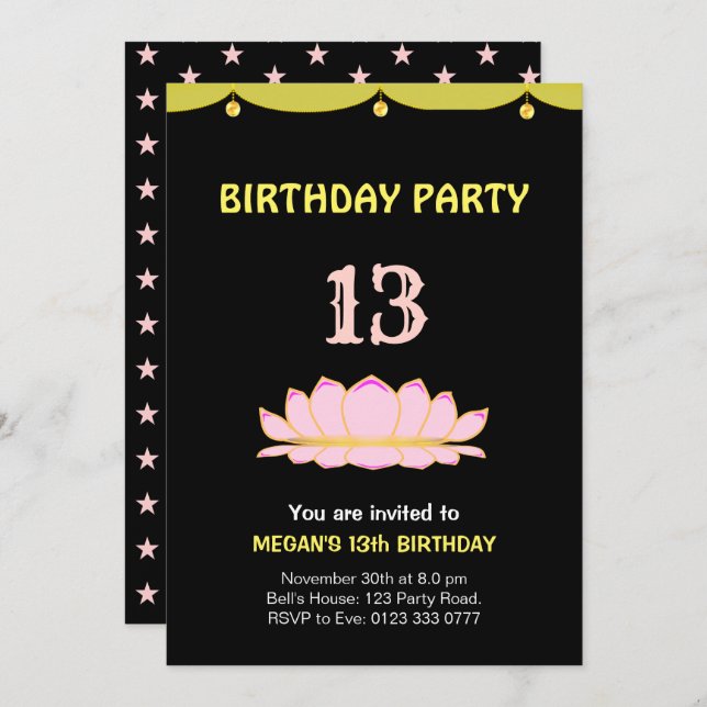 Elegant 13th Birthday Party Invitation (Front/Back)