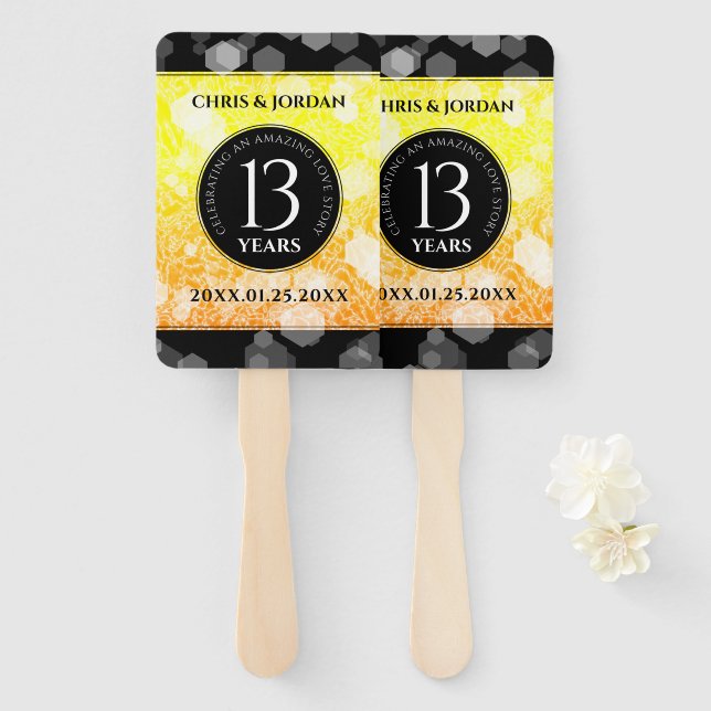 Elegant 13th Citrine Wedding Anniversary Hand Fan (Front and Back)