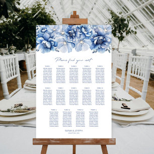 Elegant 14 Table Blue Floral Wedding Seating Chart