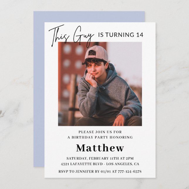Elegant 14th birthday invitations Boy Photo (Front/Back)