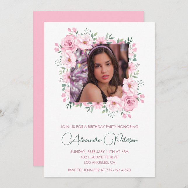 Elegant 14th birthday invitations Photo Boho  (Front/Back)