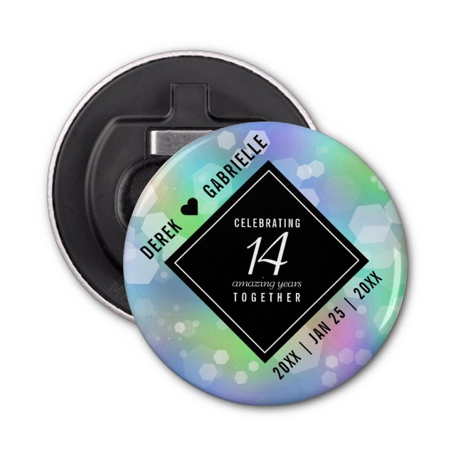 Elegant 14th Opal Wedding Anniversary Celebration Bottle Opener (Front)