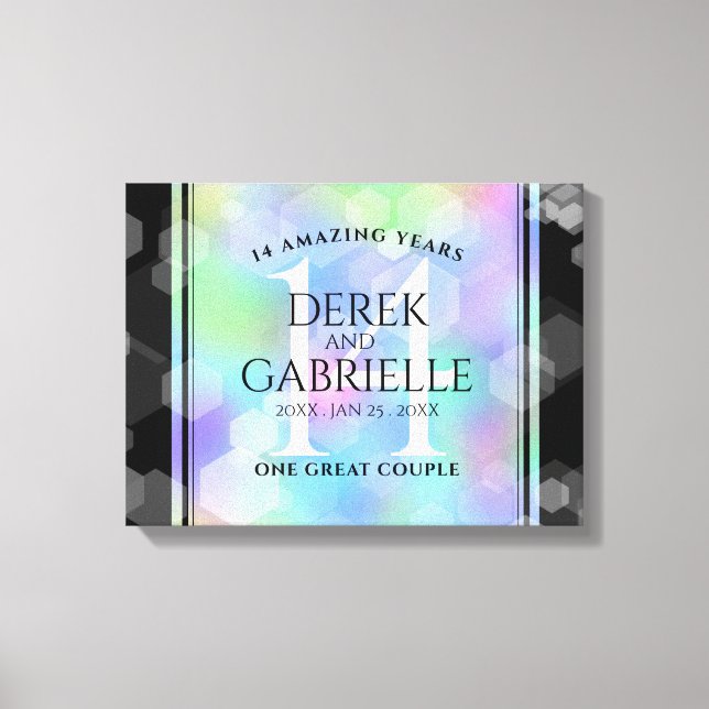 Elegant 14th Opal Wedding Anniversary Celebration Canvas Print (Front)